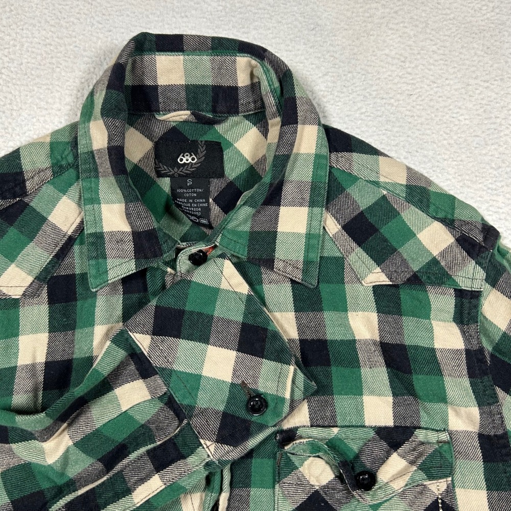 686 Flannel Shirt Mens Small Green Black Plaid Long Sleeve Western Cotton Button
